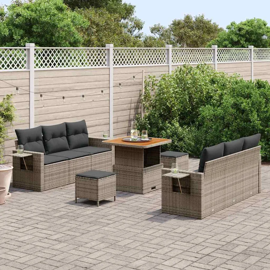 Ensemble de canapé de jardin avec coussin 9 pcs Gris - 3