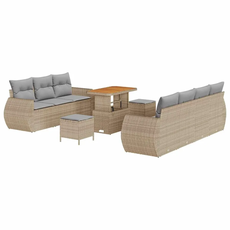 Ensemble de canapé de jardin 10 pcs Beige et Gris clair - 2