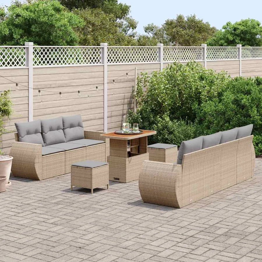 Ensemble de canapé de jardin 10 pcs Beige et Gris clair - 3