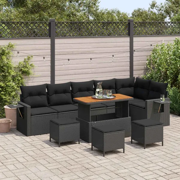 Ensemble de canapé de jardin avec coussin 12 pcs Noir polyrotin