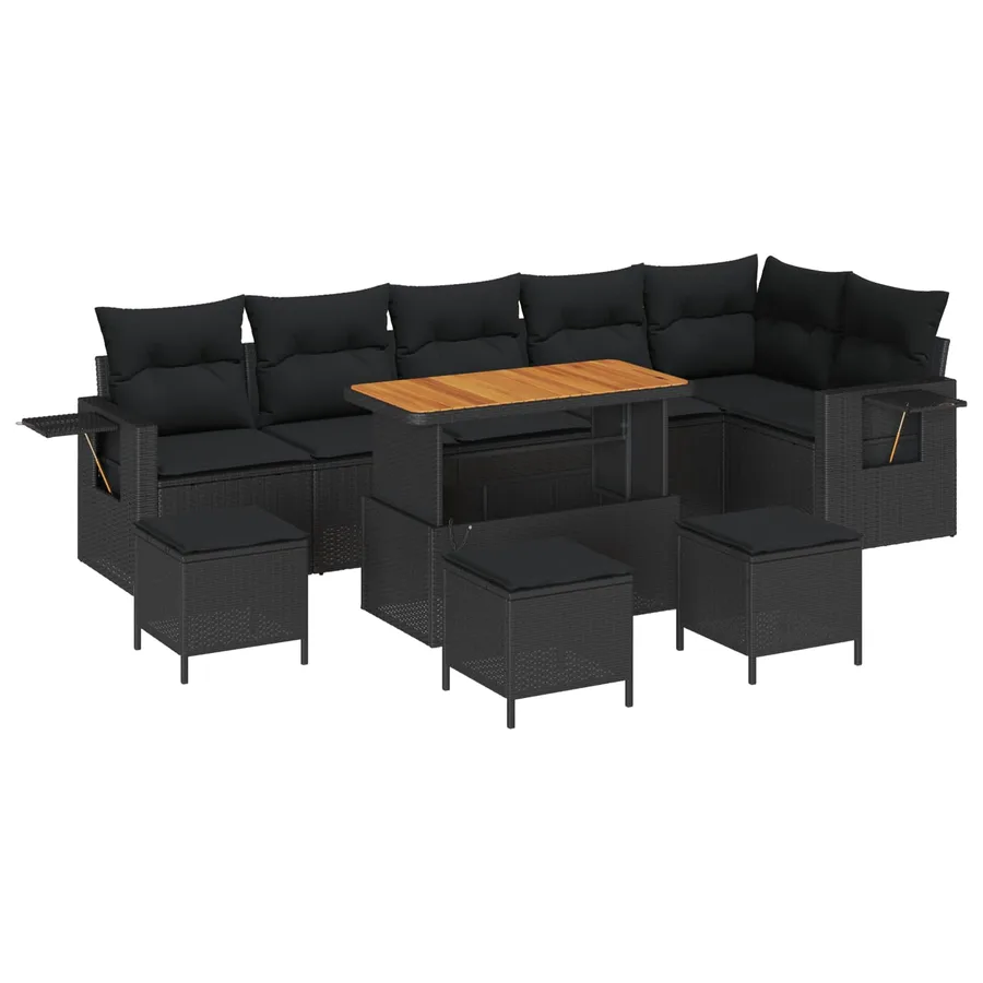 Ensemble de canapé de jardin avec coussin 12 pcs Noir polyrotin - 2