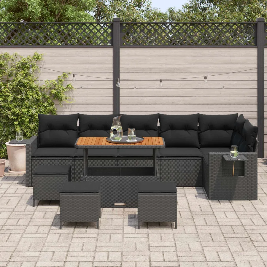 Ensemble de canapé de jardin avec coussin 12 pcs Noir polyrotin - 3