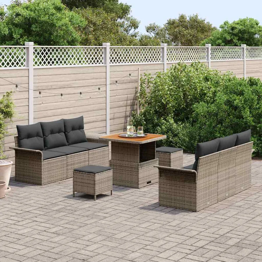 Ensemble de canapé de jardin avec coussin 9 pcs Gris - 3