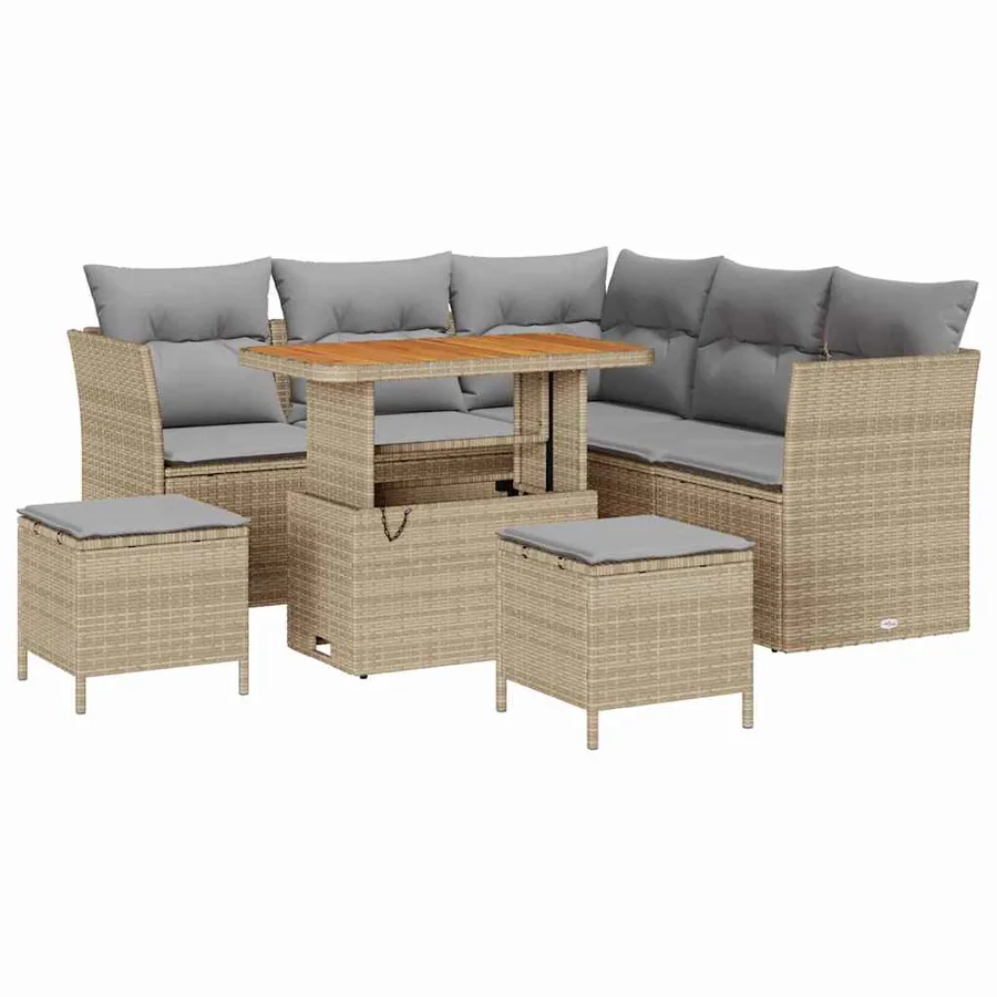 Ensemble de canapé de jardin 8 pcs Beige polyrotin - 2