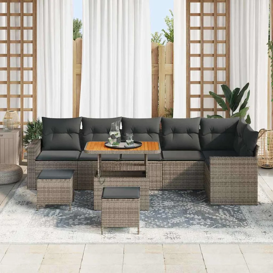 Ensemble de canapé de jardin 9 pcs Gris polyrotin - 3