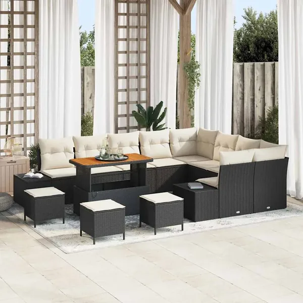Ensemble de canapé de jardin 13 pcs Noir Poly rotin