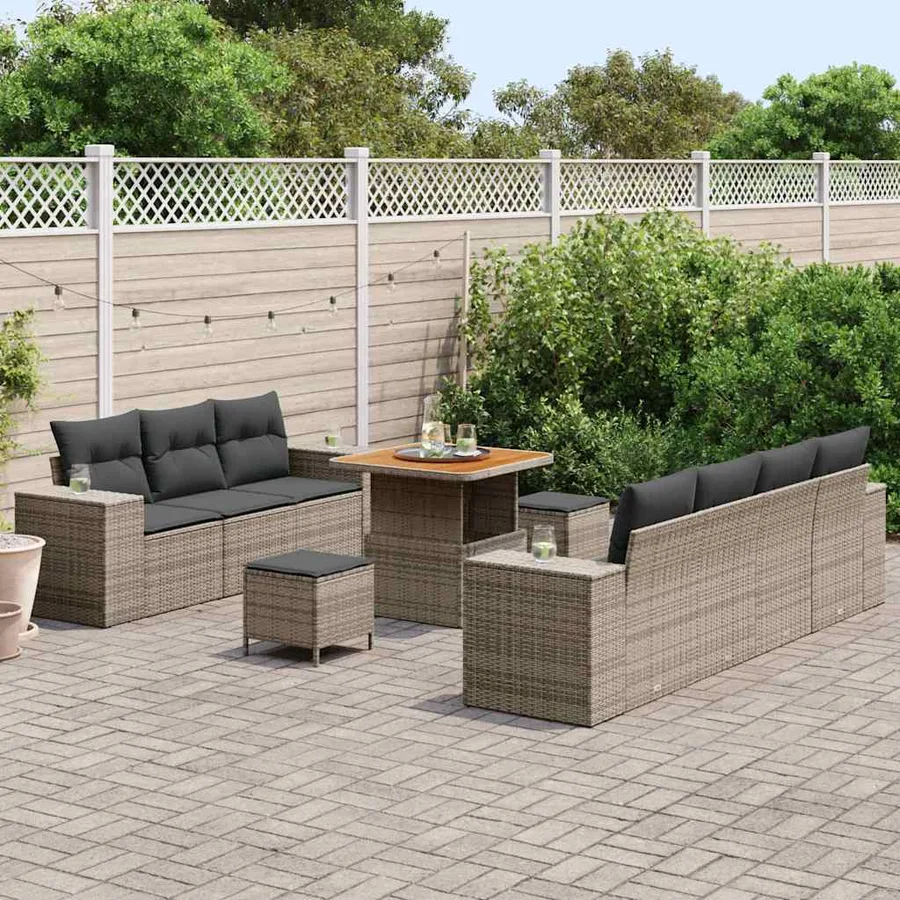 Ensemble de canapé de jardin 10 pcs Gris polyrotin - 3