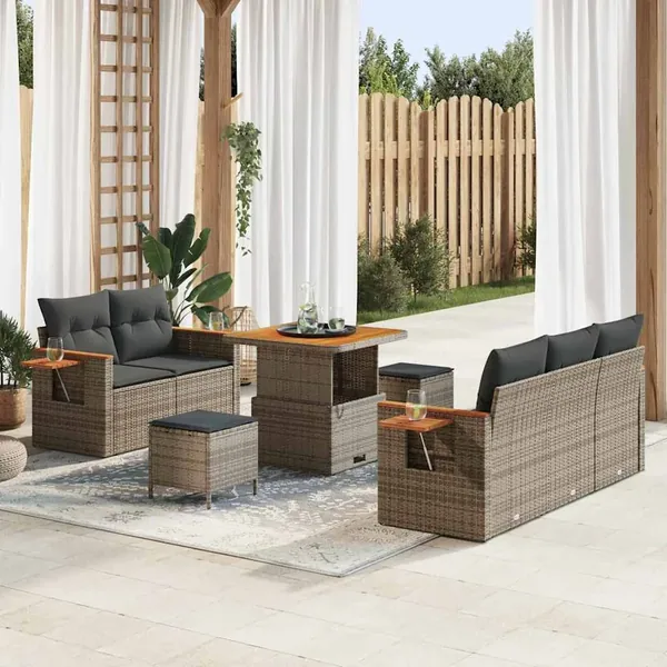 Ensemble de canapé de jardin avec coussin 10 pcs Gris polyrotin