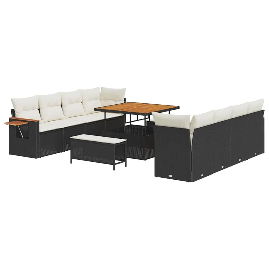 Ensemble de canapé de jardin 12 pcs Noir et Crème polyrotin - 2