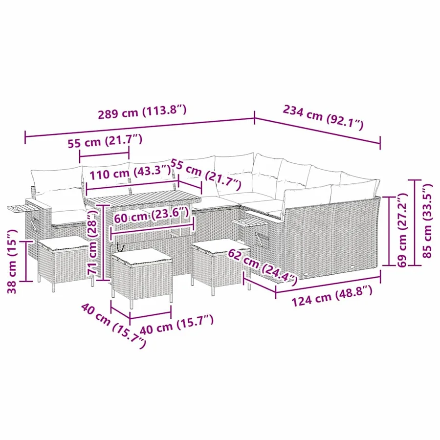 Ensemble de canapé de jardin 14 pcs Noir et Crème polyrotin - 19