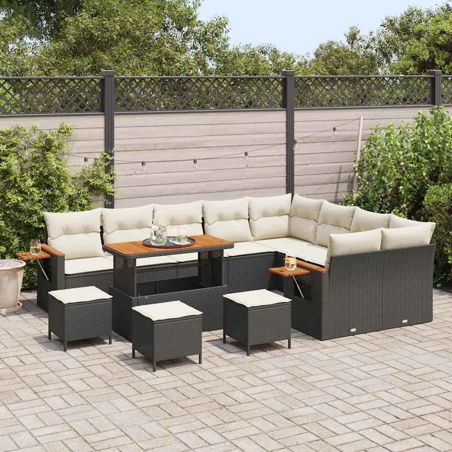 Ensemble de canapé de jardin 14 pcs Noir et Crème polyrotin - 3