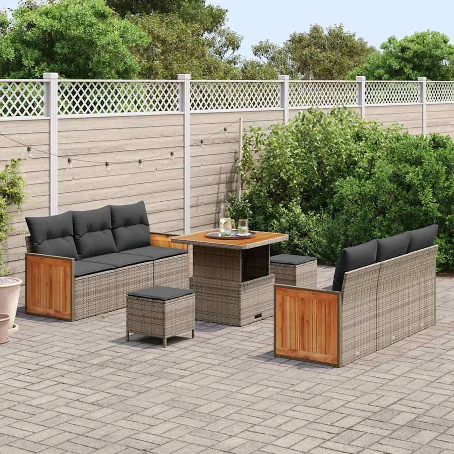 Ensemble de canapé de jardin avec coussin 11 pcs Gris polyrotin - 3