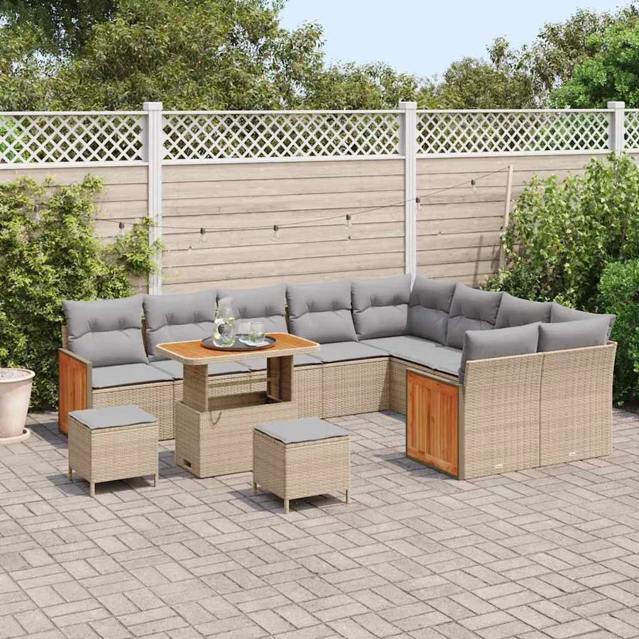Ensemble de canapé de jardin 13 pcs Beige et Gris clair - 3