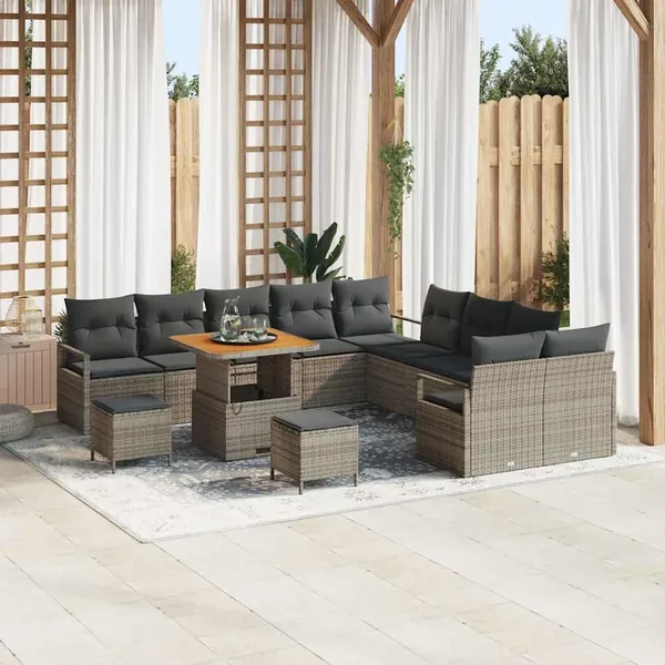 Ensemble de canapé de jardin avec coussin 13 pcs Gris polyrotin