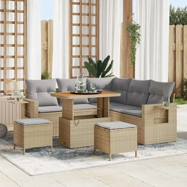 Ensemble de canapé de jardin 9 pcs Beige et Gris clair