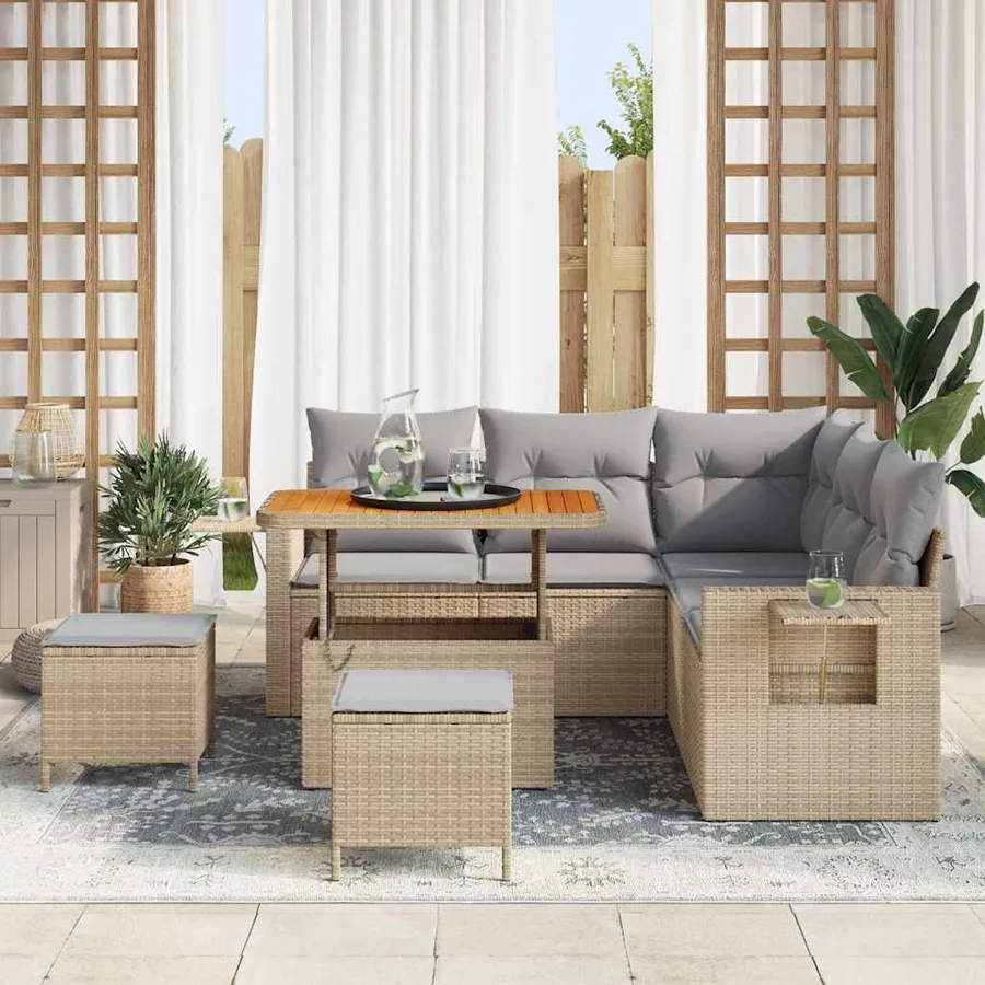 Ensemble de canapé de jardin 9 pcs Beige et Gris clair - 3