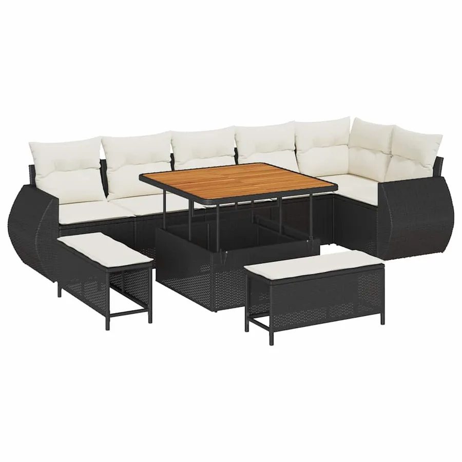 Ensemble de canapé de jardin 9 pcs Noir et Crème Poly Rattan - 2