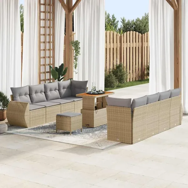 Ensemble de canapé de jardin 11 pcs Beige Poly rotin