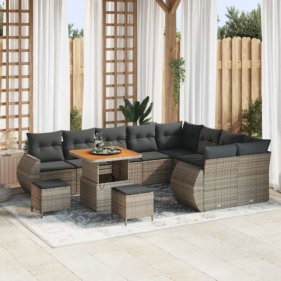 Ensemble de canapé de jardin 12 pcs Gris Poly Rattan