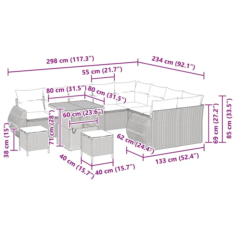 Ensemble de canapé de jardin 12 pcs Gris Poly Rattan - 18