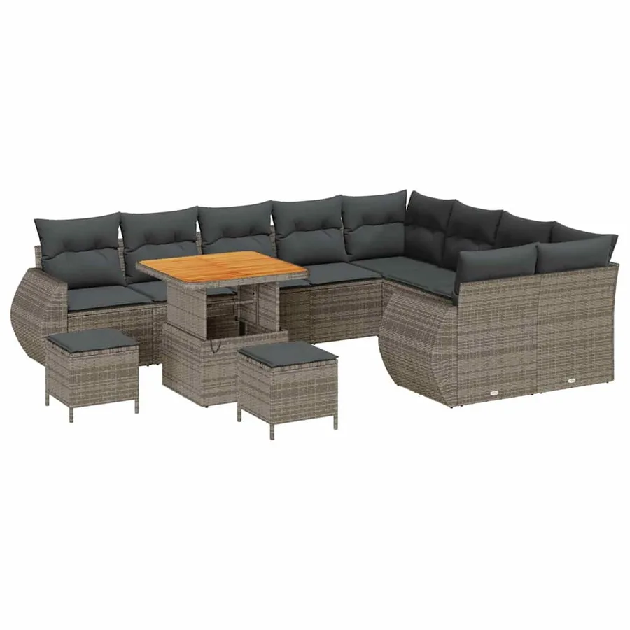 Ensemble de canapé de jardin 12 pcs Gris Poly Rattan - 2