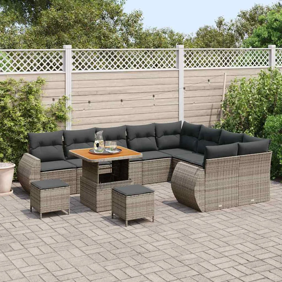 Ensemble de canapé de jardin 12 pcs Gris Poly Rattan - 3