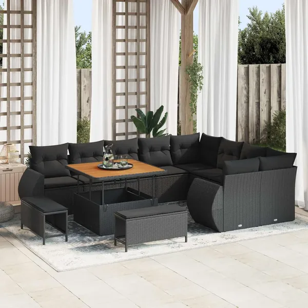 Ensemble de canapé de jardin avec coussin 12 pcs Noir