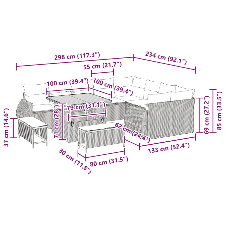 Ensemble de canapé de jardin avec coussin 12 pcs Noir - 18