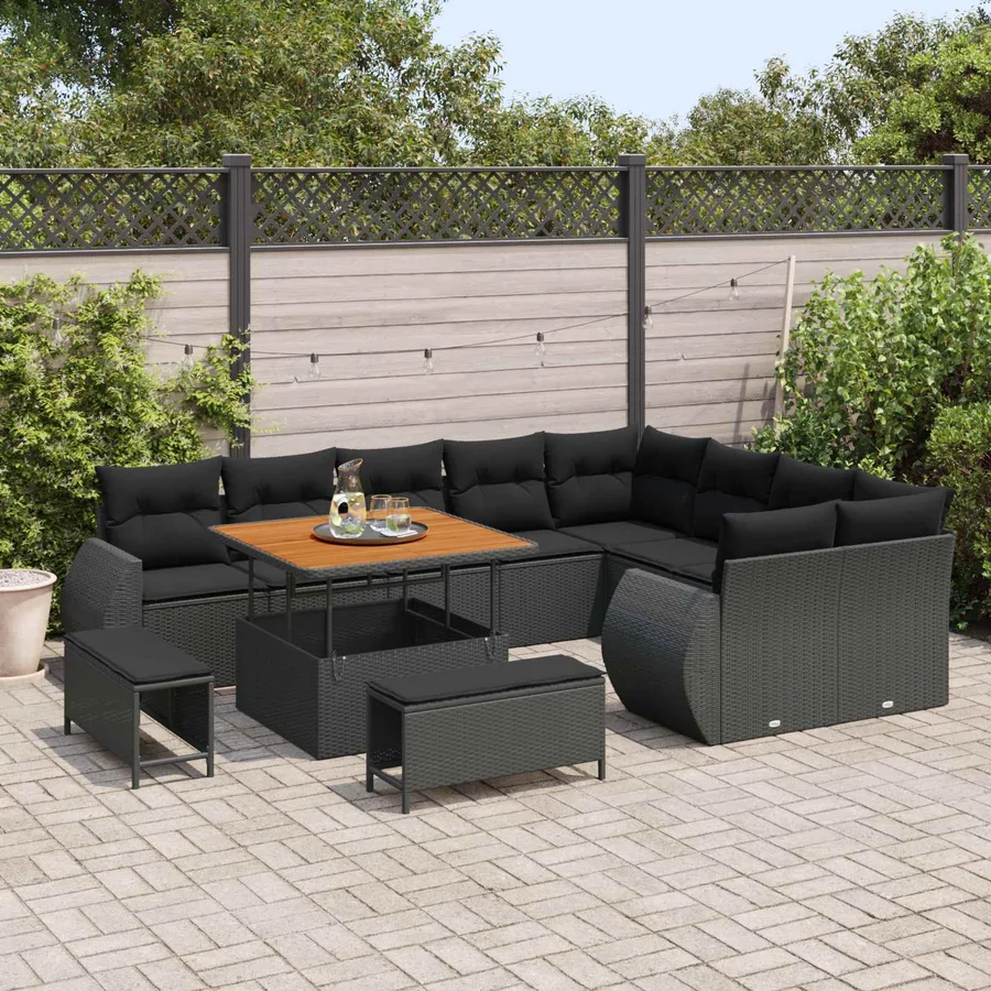 Ensemble de canapé de jardin avec coussin 12 pcs Noir - 3