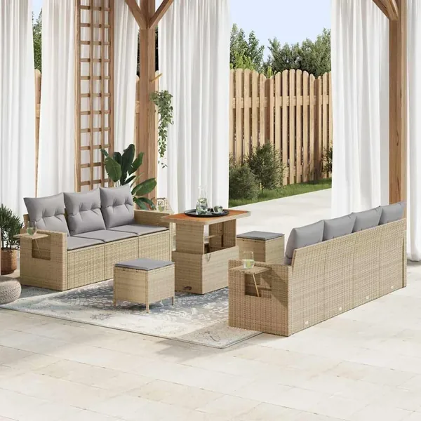 Ensemble de canapé de jardin 10 pcs beige et gris clair