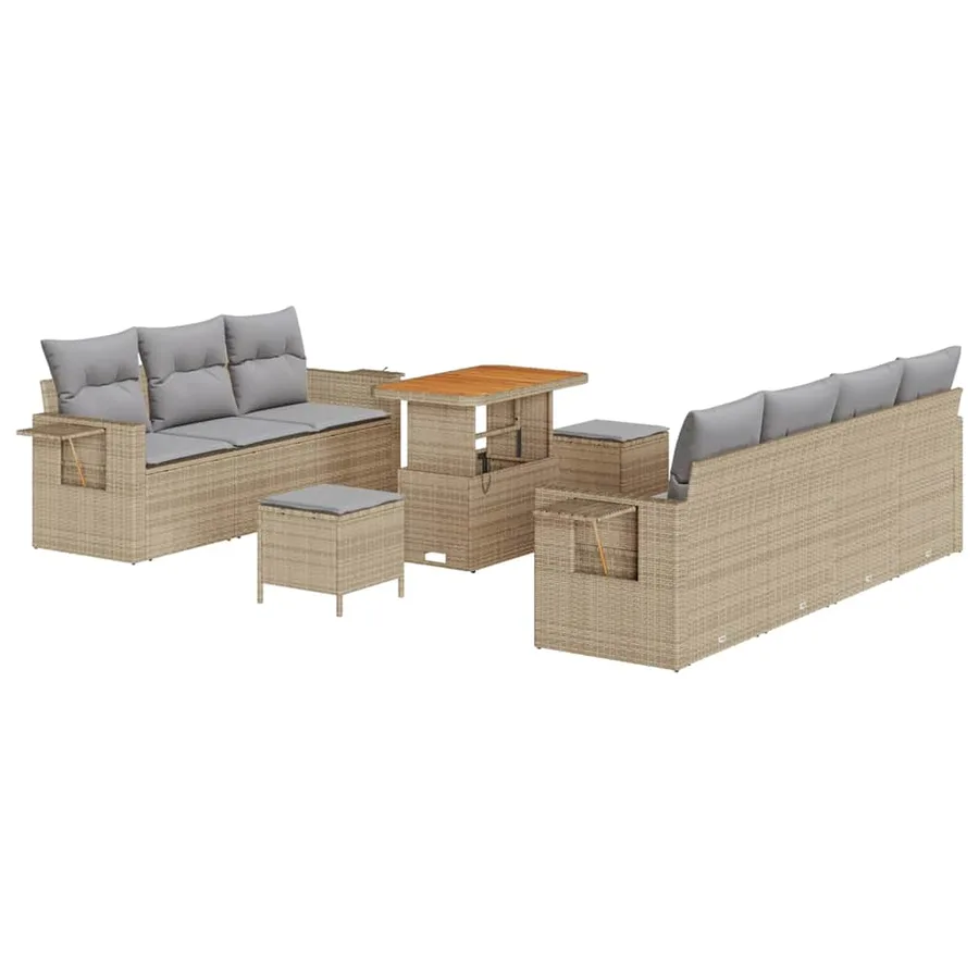 Ensemble de canapé de jardin 10 pcs beige et gris clair - 2
