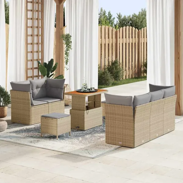Ensemble de canapé de jardin 8 pcs Beige polyrotin