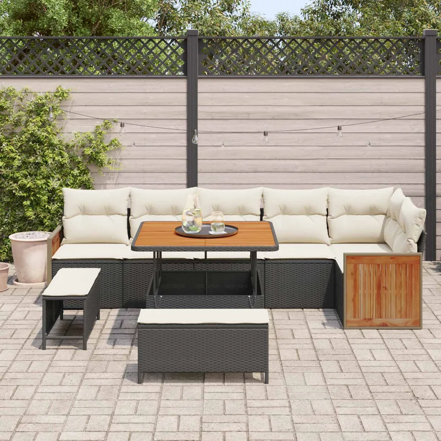 Ensemble de canapé de jardin avec coussin 9 pcs Noir et Crème - 3