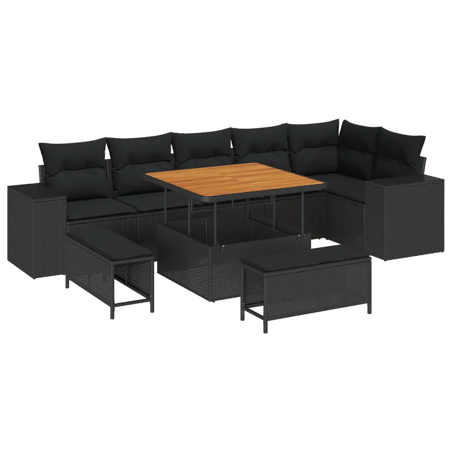 Ensemble de canapé de jardin avec coussin 9 pcs Noir polyrotin - 2