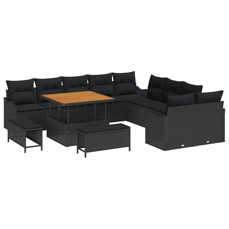 Ensemble de canapé de jardin avec coussin 13 pcs Noir - 2