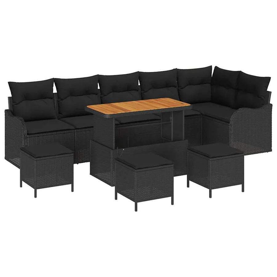 Ensemble de canapé de jardin avec coussin 10 pcs Noir - 2