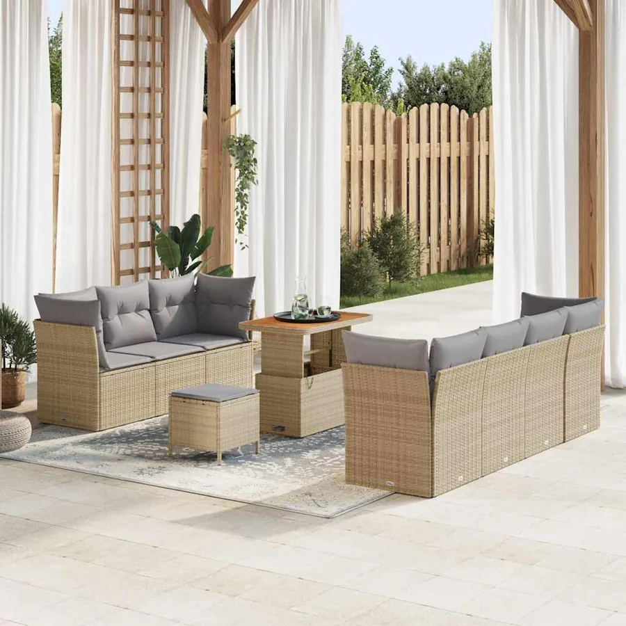 Ensemble de canapé de jardin 10 pcs beige et gris clair