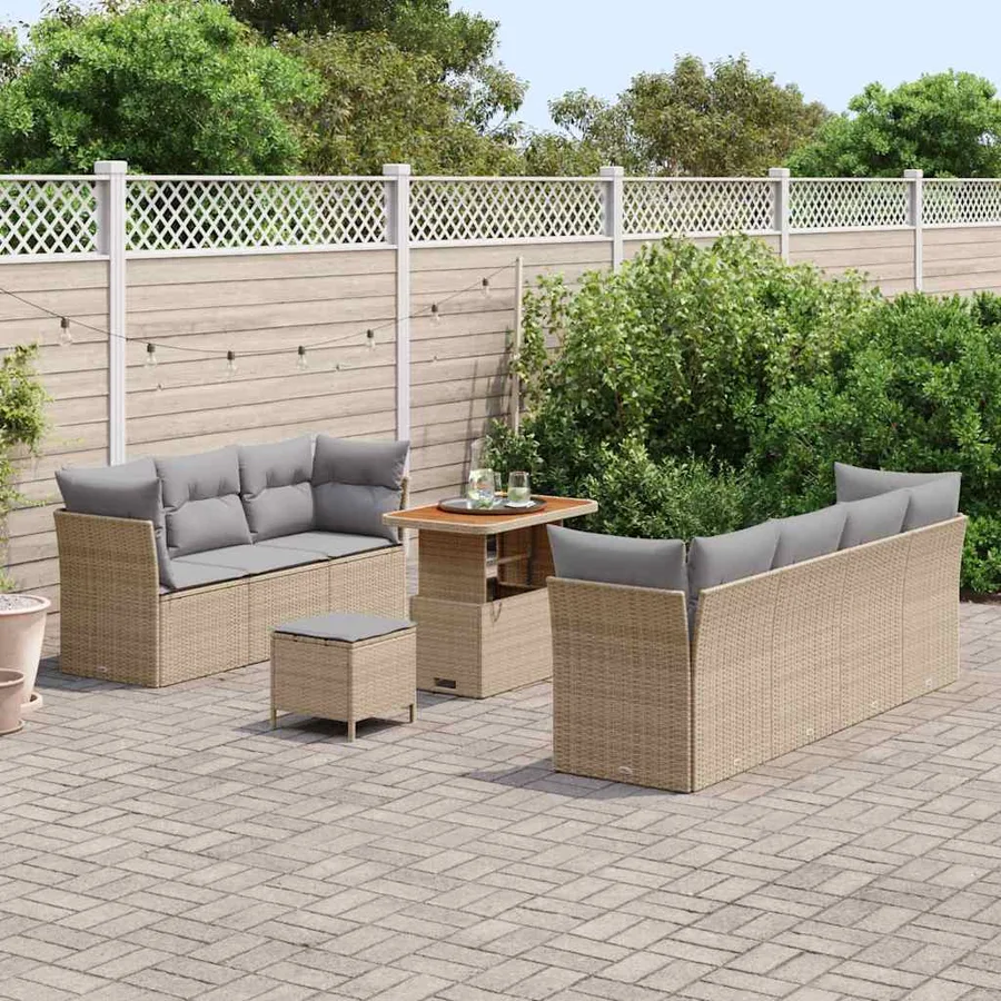 Ensemble de canapé de jardin 10 pcs beige et gris clair - 3
