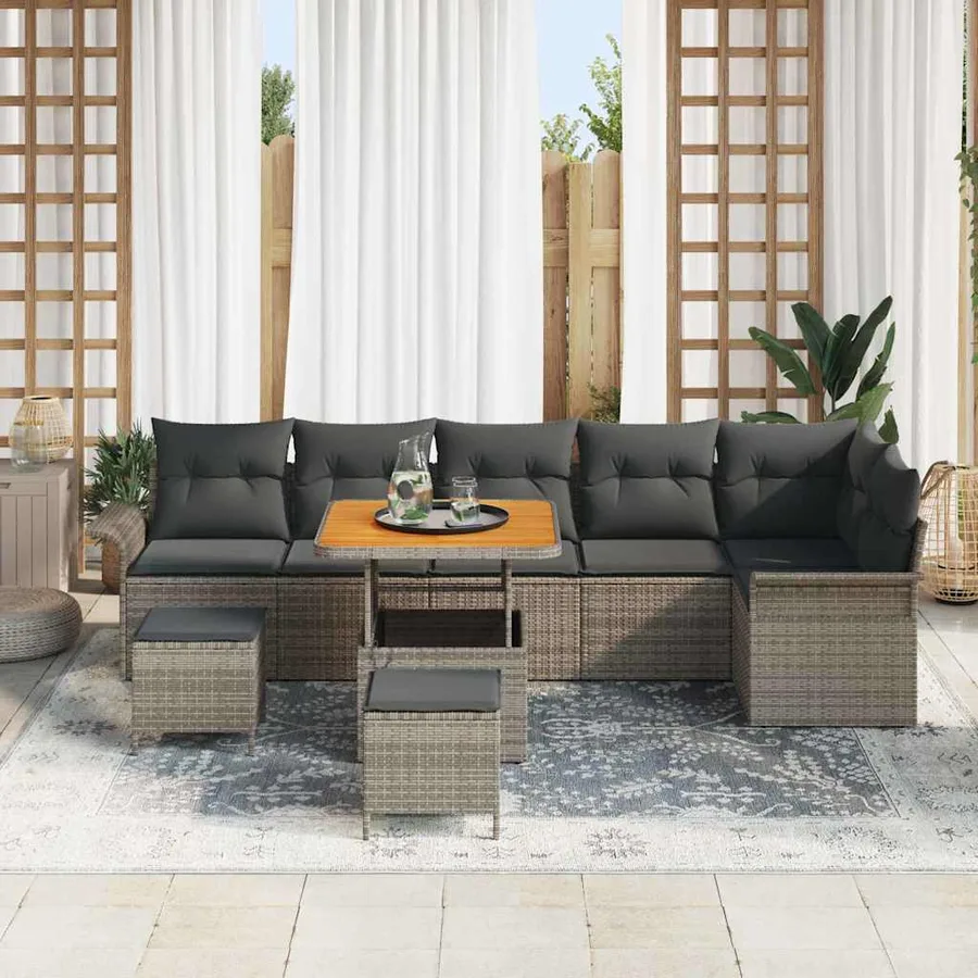Ensemble de canapé de jardin avec coussin 9 pcs Gris - 3