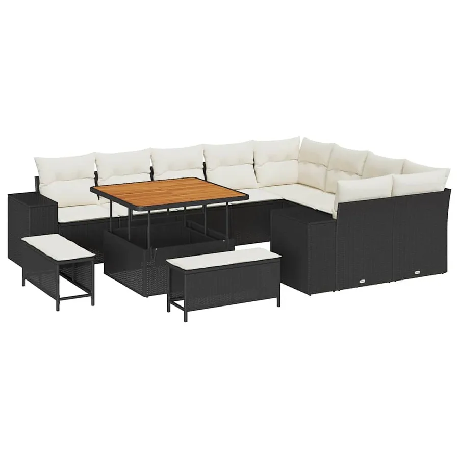 Ensemble de canapé de jardin avec coussin 12 pcs Noir et Crème - 2