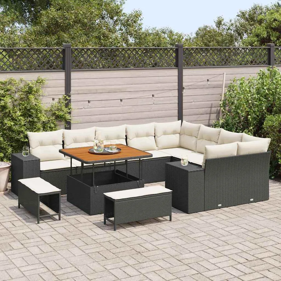 Ensemble de canapé de jardin avec coussin 12 pcs Noir et Crème - 3