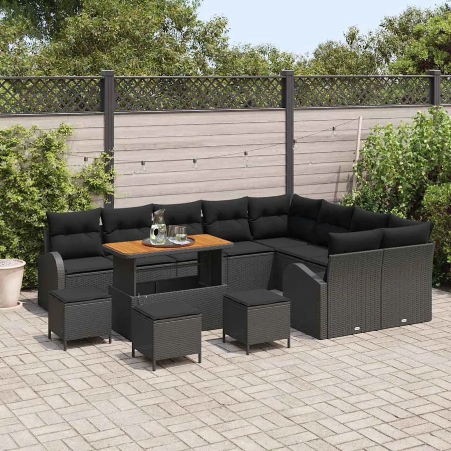 Ensemble de canapé de jardin avec coussin 13 pcs Noir - 3
