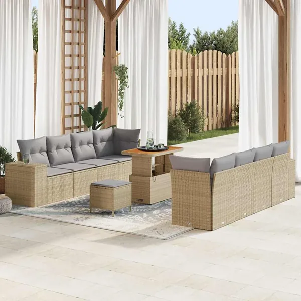 Ensemble de canapé de jardin 11 pcs Beige et Gris clair