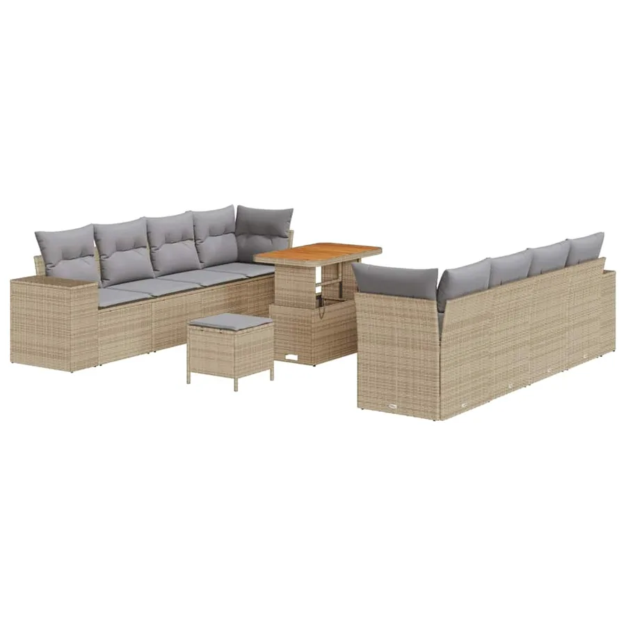 Ensemble de canapé de jardin 11 pcs Beige et Gris clair - 2