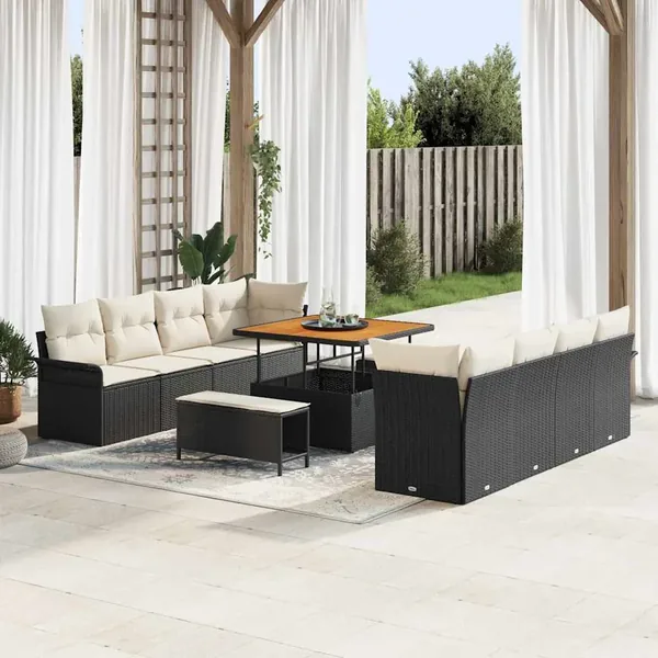 Ensemble de canapé de jardin Noir et Crème 100 x 100 x 71 cm