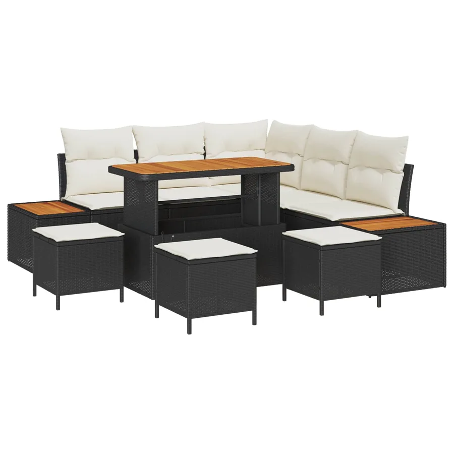 Ensemble de canapé de jardin avec coussin 9 pcs Noir et Crème - 2