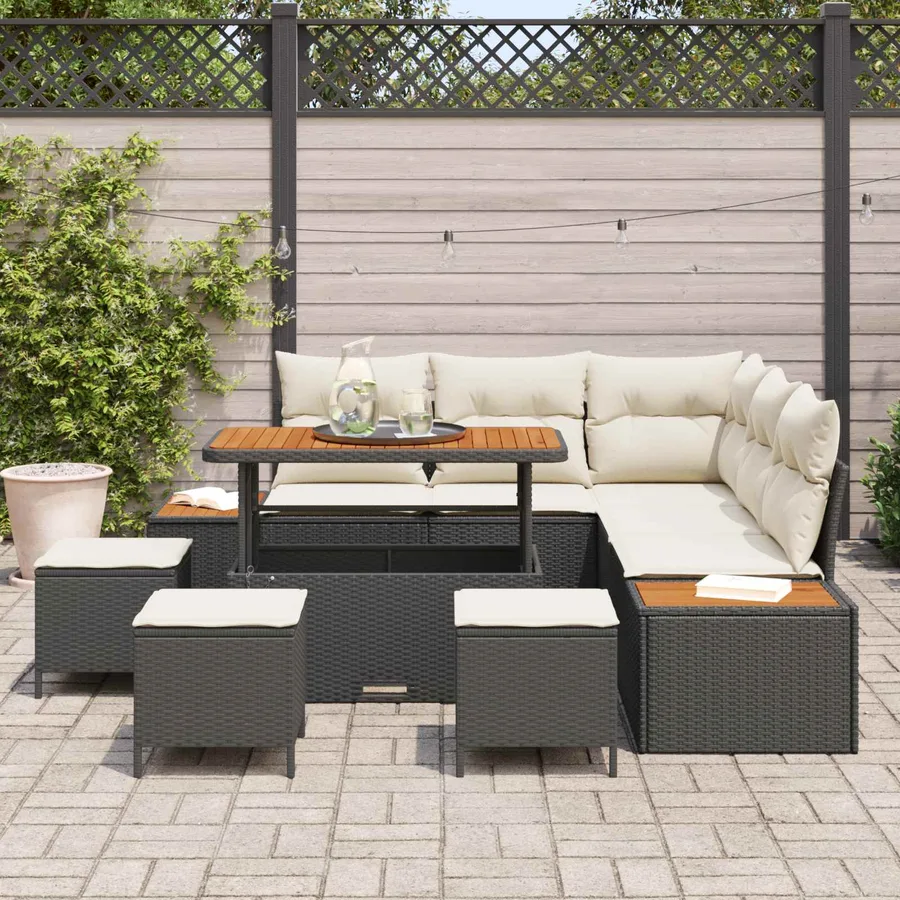 Ensemble de canapé de jardin avec coussin 9 pcs Noir et Crème - 3