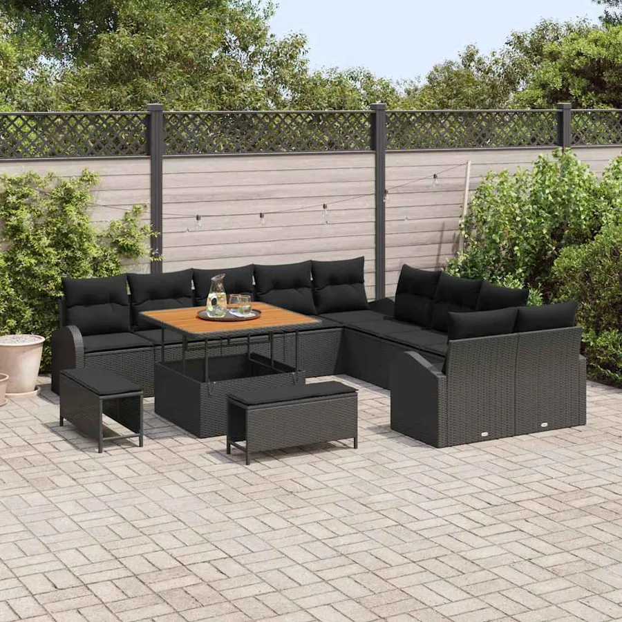 Ensemble de canapé de jardin avec coussin 13 pcs Noir - 3