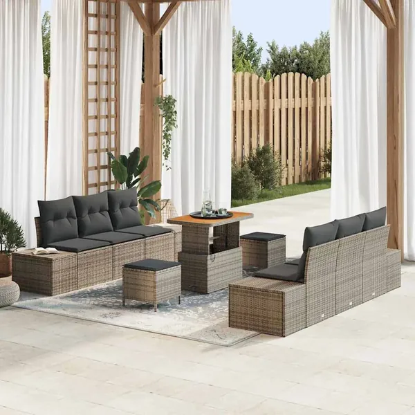 Ensemble de canapé de jardin avec coussin 9 pcs Gris Poly rotin
