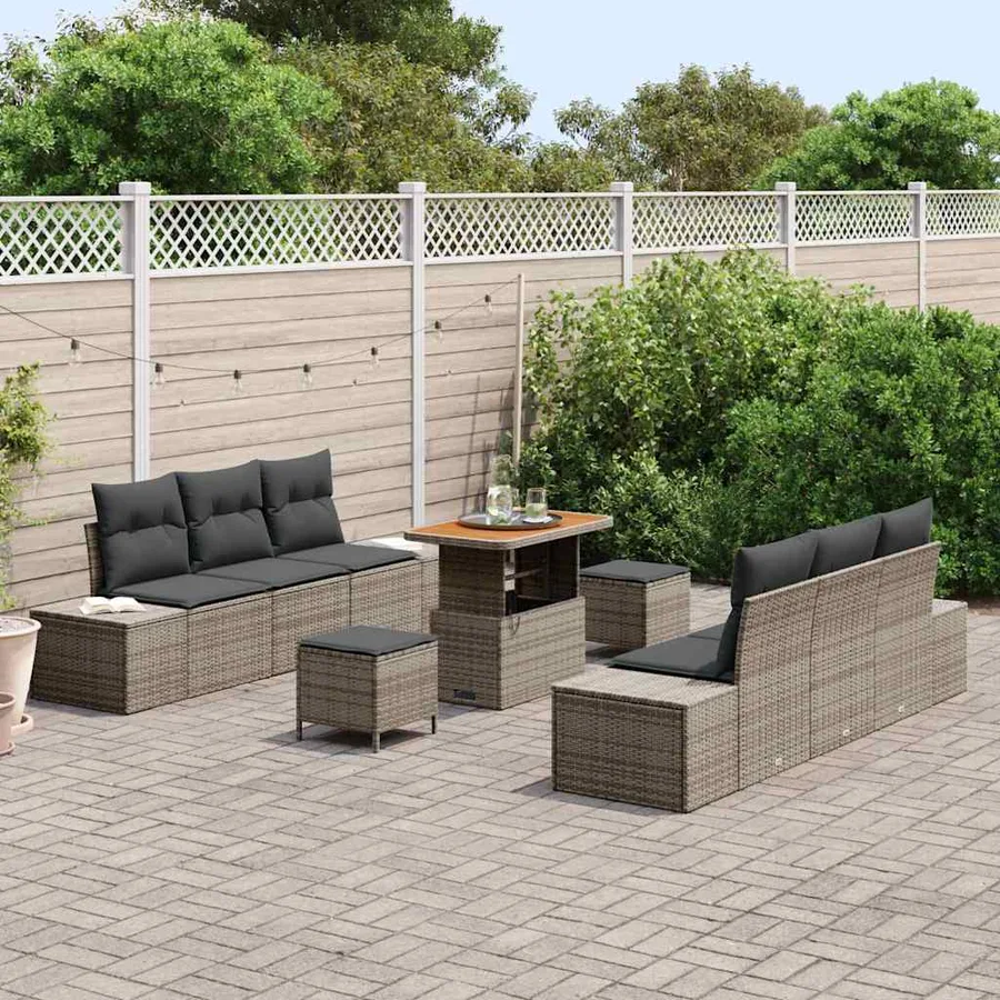 Ensemble de canapé de jardin avec coussin 9 pcs Gris Poly rotin - 3